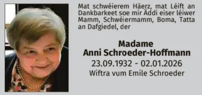 Traueranzeige für Anni Schroeder-Hoffmann
