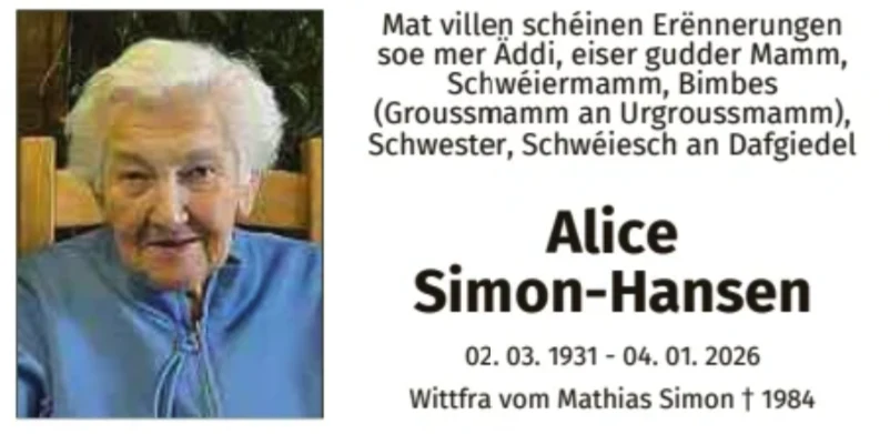 Traueranzeige für Alice Simon-Hansen