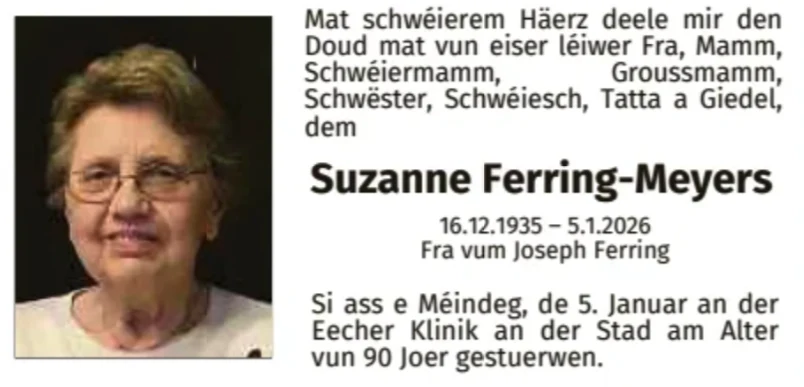 Traueranzeige für Suzanne Ferring-Meyers
