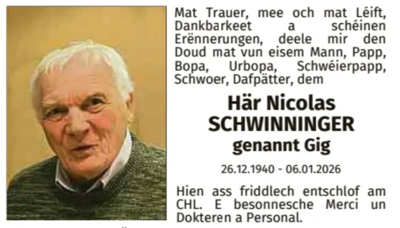 Traueranzeige für Nicolas Schwinninger