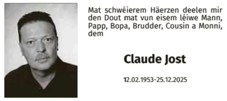 Traueranzeige für Claude Jost