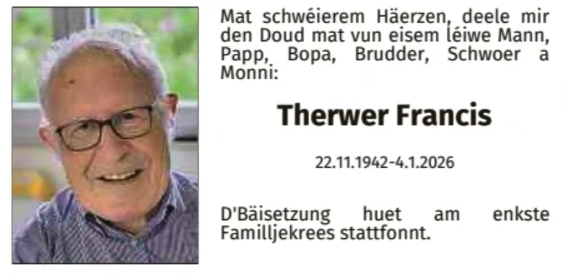 Traueranzeige für Francis Therwer