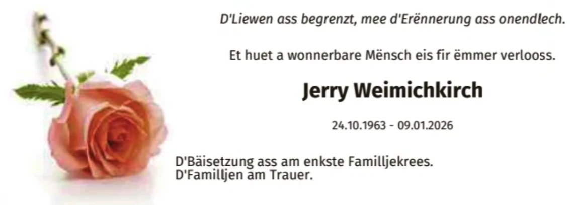 Traueranzeige für Jerry Weimichkirch