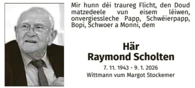 Traueranzeige für Raymond Scholten