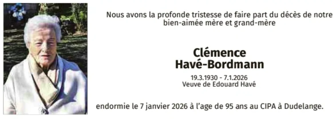 Traueranzeige für Clémence Havé-Bordmann