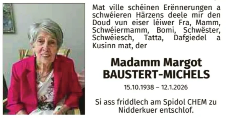 Traueranzeige für Margot Baustert-Michels