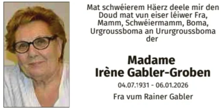 Traueranzeige für Irène Gabler-Groben