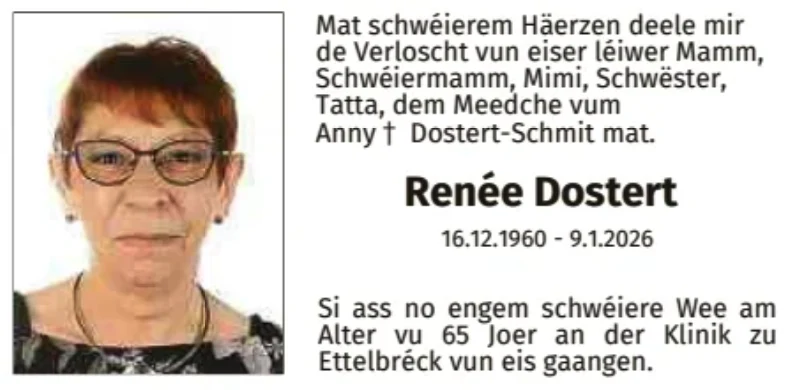 Traueranzeige für Renée Dostert