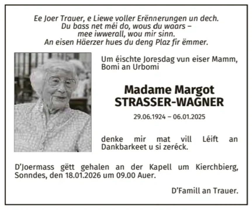 Traueranzeige für Margot Strasser-Wagner
