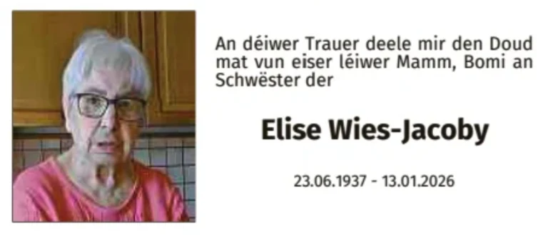 Traueranzeige für Elise Wies-Jacoby