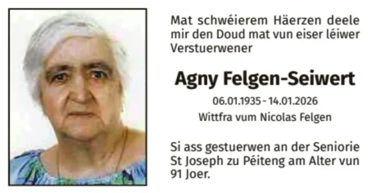 Traueranzeige für Agny Felgen-Seiwert