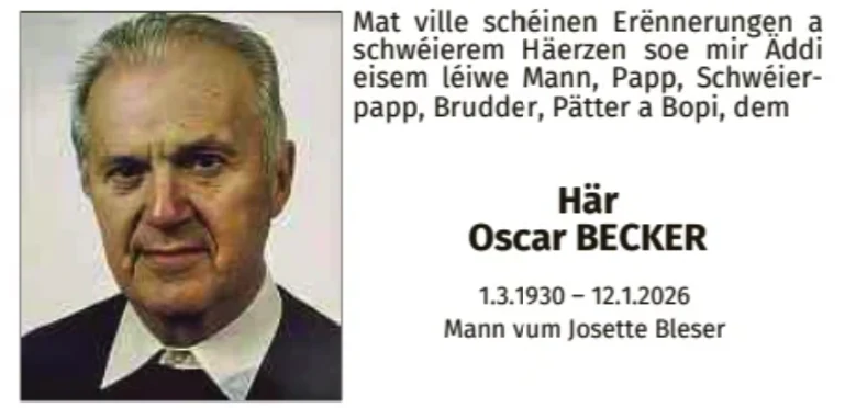 Traueranzeige für Oscar Becker