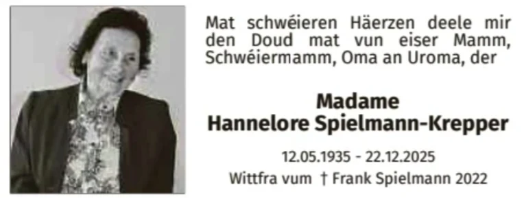 Traueranzeige für Hannelore Spielmann-Krepper