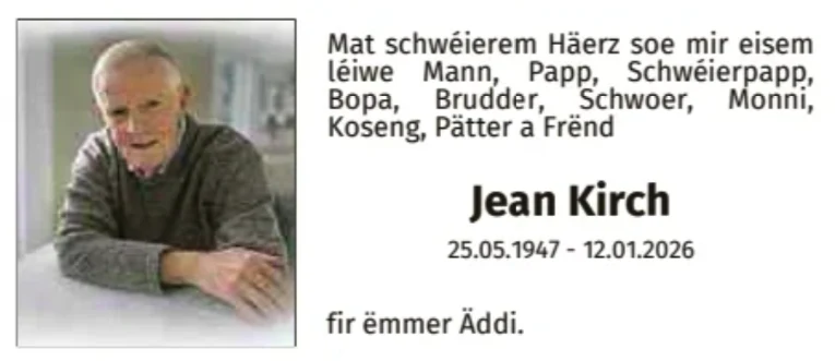 Traueranzeige für Jean Kirch