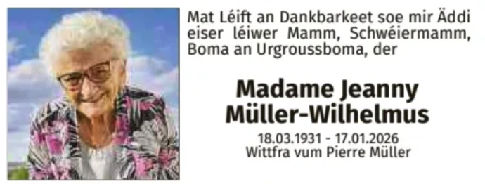 Traueranzeige für Jeanny Müller-Wilhelmus