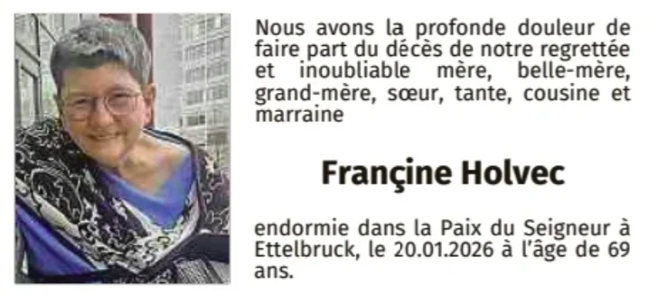 Traueranzeige für Françine Holvec