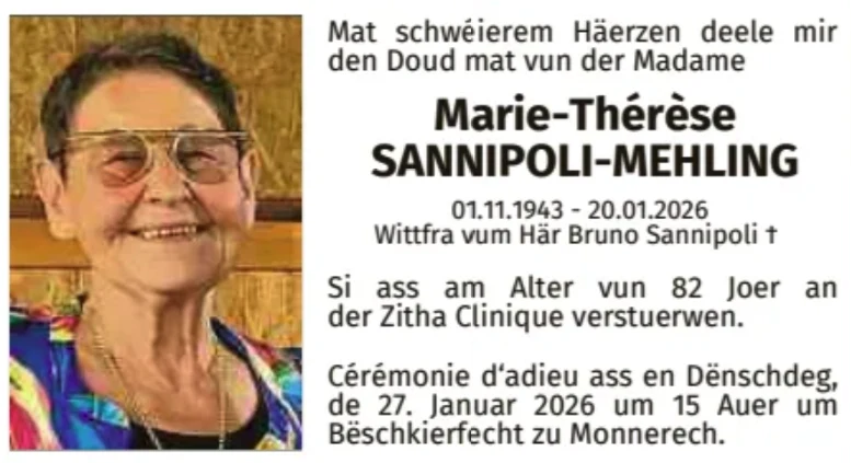 Traueranzeige für Marie-Thérèse Sannipoli-Mehling