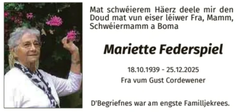 Traueranzeige für Mariette Federspiel