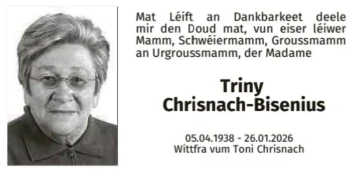Traueranzeige für Triny Christnach-Bisenius
