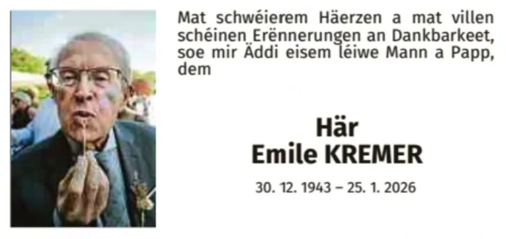 Traueranzeige für Emile Kremer