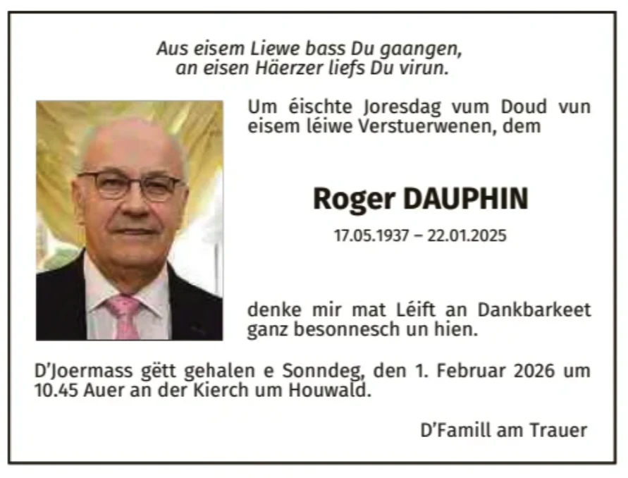 Traueranzeige für Roger Dauphin