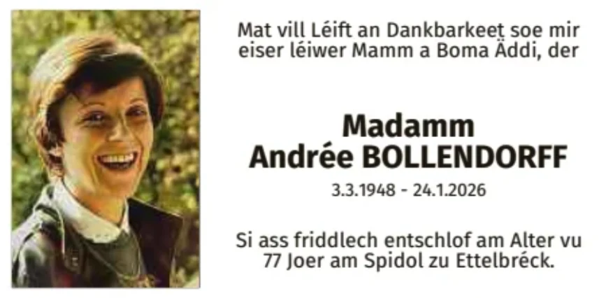 Traueranzeige für Andrée Bollendorff