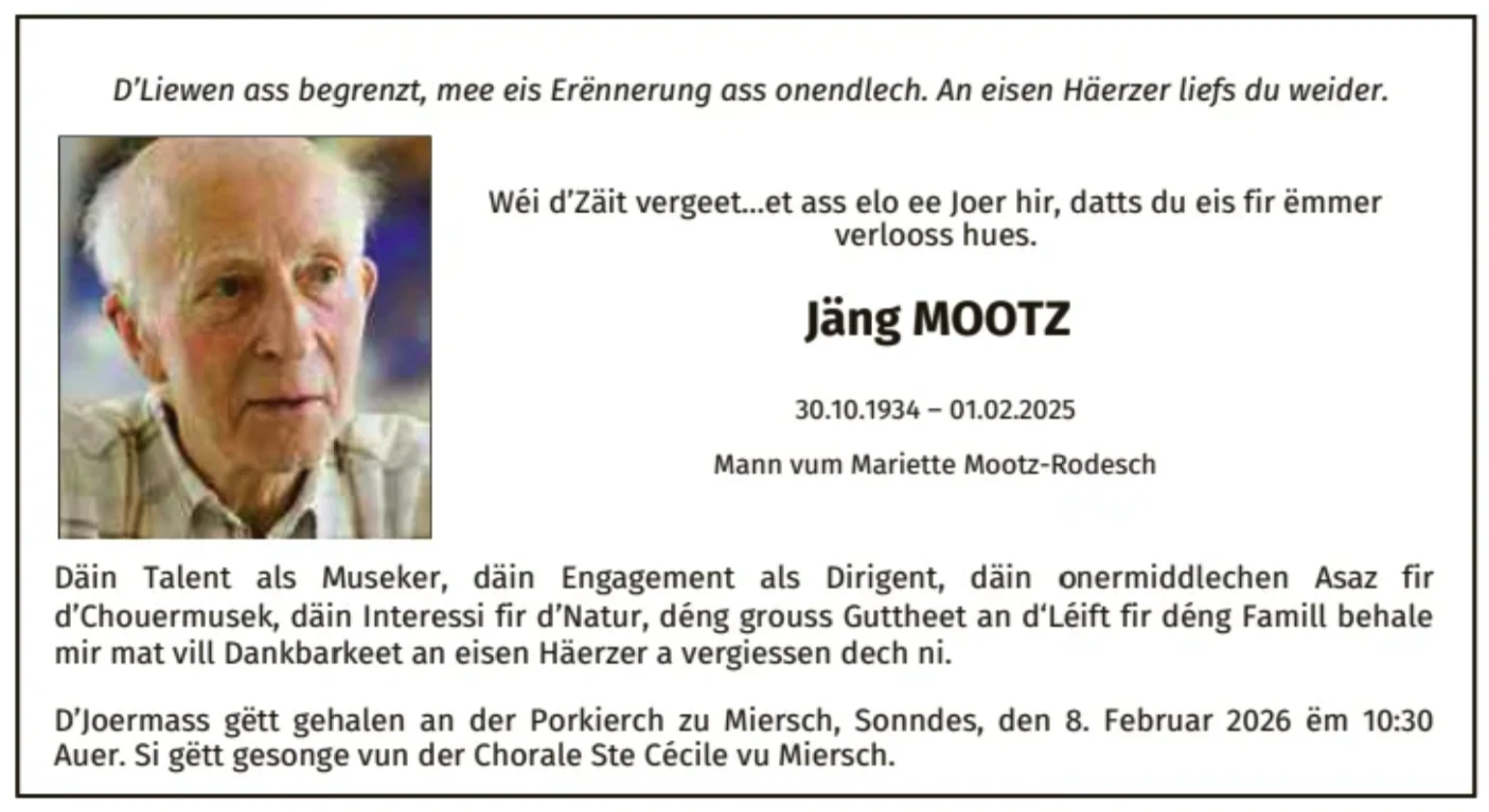 Traueranzeige für Jäng Mootz