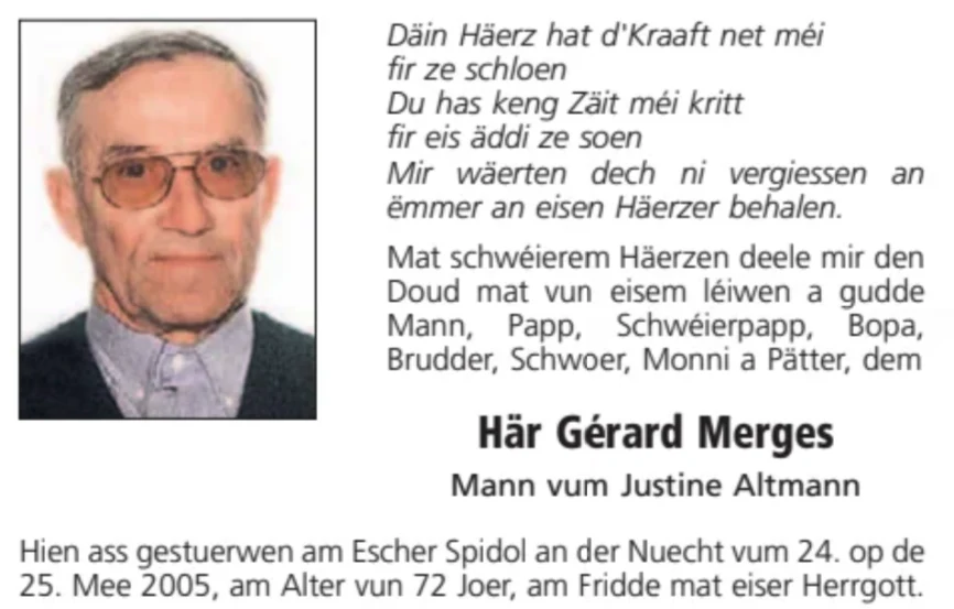 Traueranzeige für Gérard Merges