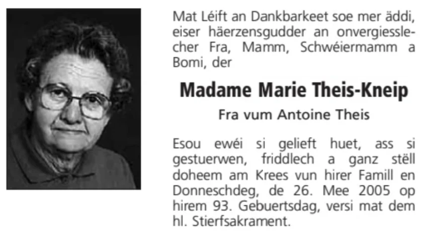Traueranzeige für Marie Theis-Kneip