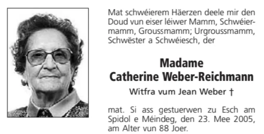 Traueranzeige für Catherine Weber-Reichmann