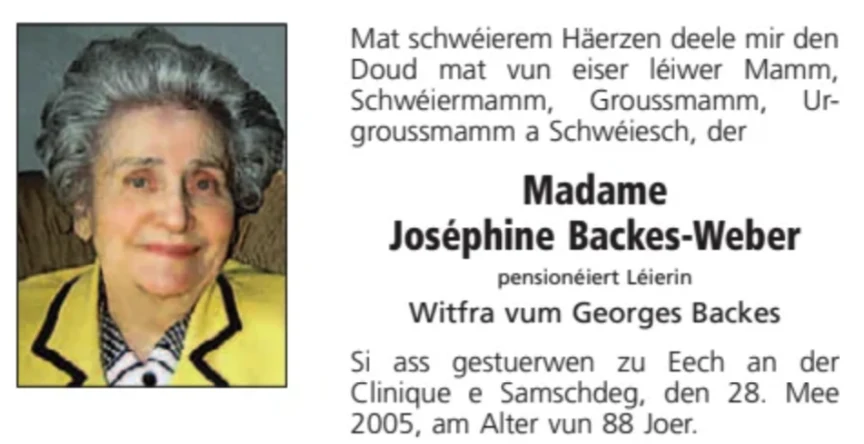 Traueranzeige für Josephine Backes-Weber