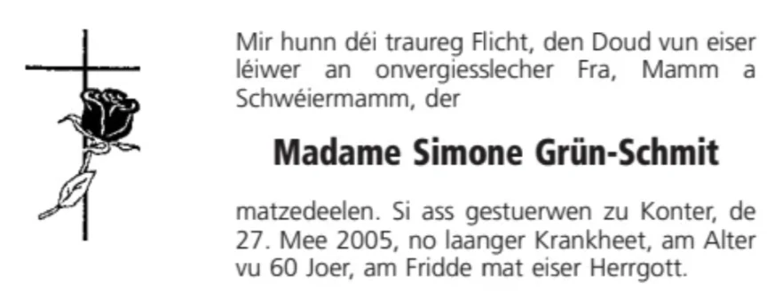Traueranzeige für Simone Grün-Schmit