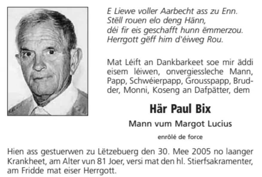 Traueranzeige für Paul Bix