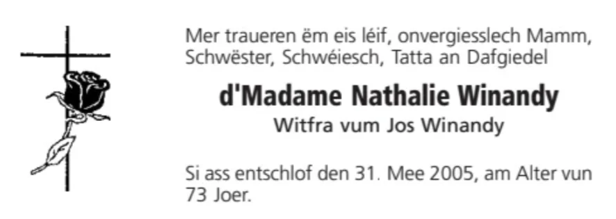 Traueranzeige für Nathalie Winandy