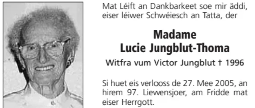 Traueranzeige für Lucie Jungblut-Thoma
