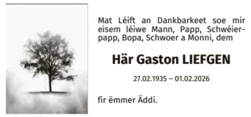 Traueranzeige für Gaston Liefgen