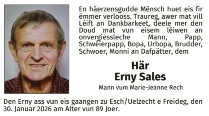 Traueranzeige für Erny Sales