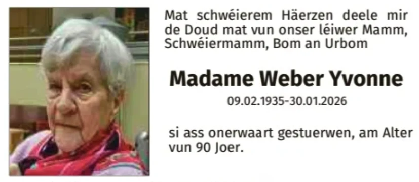 Traueranzeige für Yvonne Weber