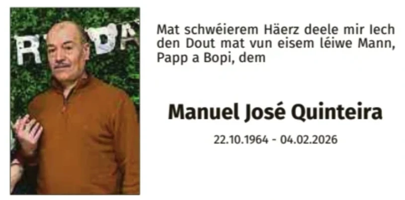Traueranzeige für Manuel José Quinteira