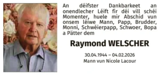 Traueranzeige für Raymond Welscher