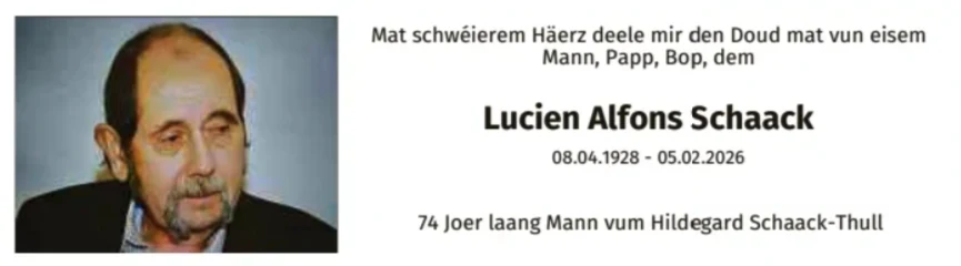 Traueranzeige für Lucien Alfons Schaack