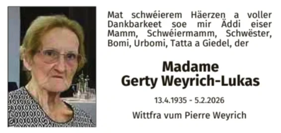Traueranzeige für Gerty Weyrich-Lukas