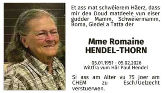 Traueranzeige für Romaine Hendel-Thorn