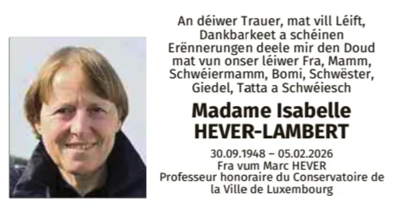 Traueranzeige für Isabelle Hever-Lambert