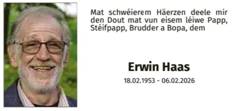 Traueranzeige für Erwin Haas