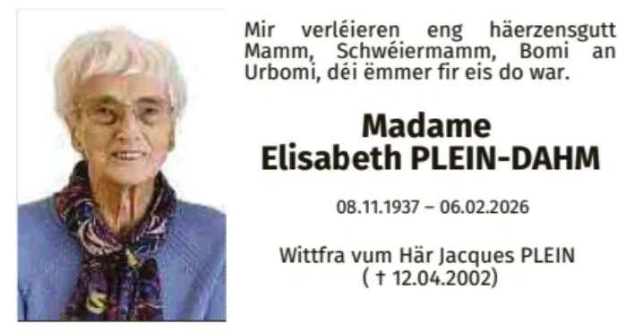 Traueranzeige für Elisabeth Plein-Dahm