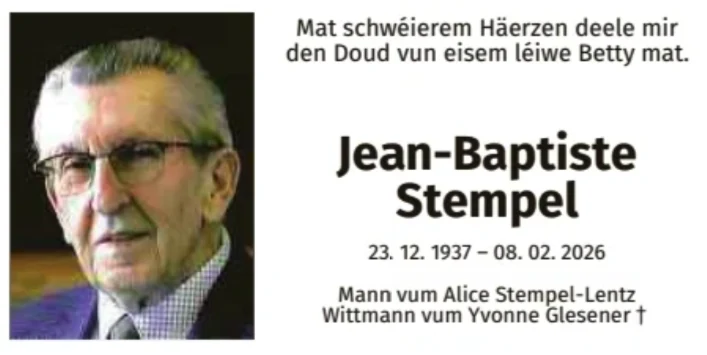 Traueranzeige für Jean-Baptiste Stempel