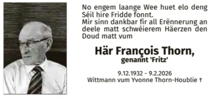 Traueranzeige für François Thorn