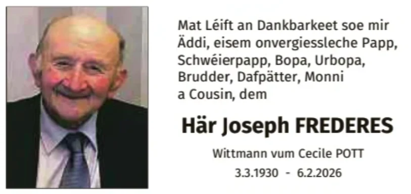 Traueranzeige für Joseph Frederes