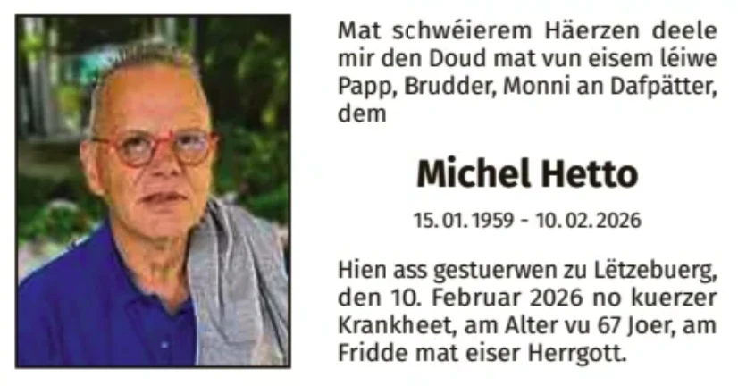 Traueranzeige für Michel Hetto